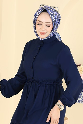 moda selvim Dress 144NZRK1200 Light Navy Blue - Thumbnail