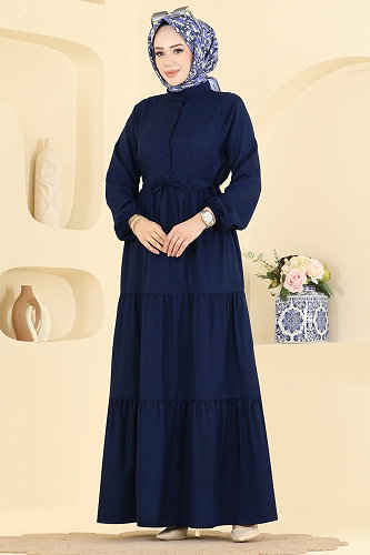 moda selvim الفستان كحلي فاتح 144NZRK1200 - Thumbnail
