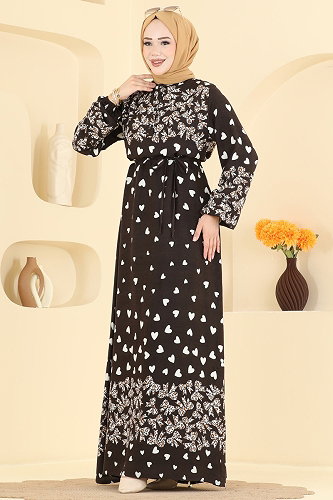 moda selvim الفستان بني 145NZRK1200 - Thumbnail