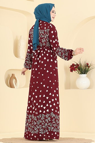 moda selvim Dress 145NZRK1200 Burgundy - Thumbnail