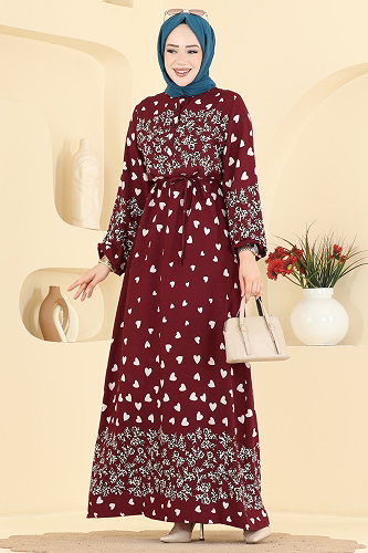 moda selvim الفستان خمري 145NZRK1200 - Thumbnail