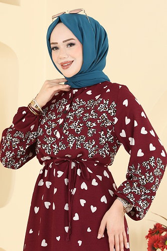 moda selvim الفستان خمري 145NZRK1200 - Thumbnail