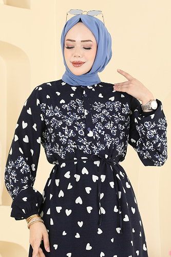 moda selvim الفستان كحلي 145NZRK1200 - Thumbnail