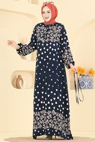 moda selvim الفستان بيج وكحلي 145NZRK1200 - Thumbnail