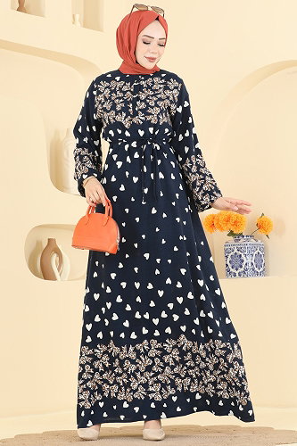 moda selvim الفستان بيج وكحلي 145NZRK1200 - Thumbnail
