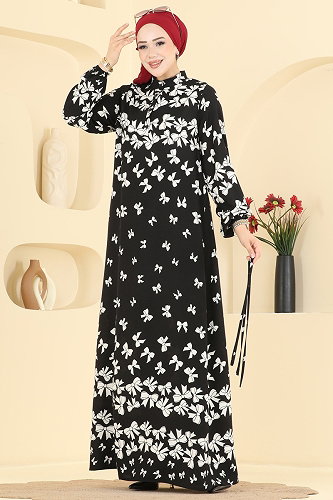 moda selvim الفستان اسود سكري 146NZRK1200 - Thumbnail