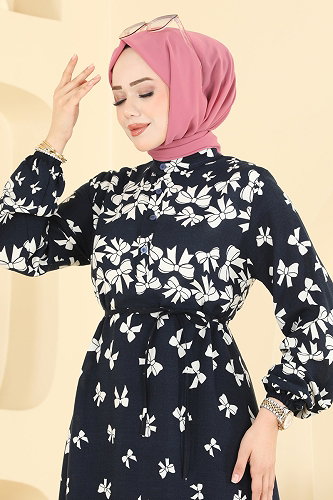 moda selvim الفستان كحلي 146NZRK1200 - Thumbnail