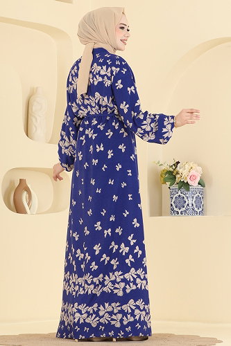 moda selvim الفستان نيلي وبيج 146NZRK1200 - Thumbnail