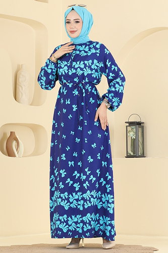 moda selvim Dress 146NZRK1200 Saxe - Thumbnail