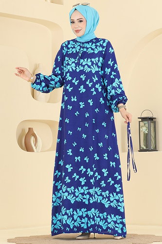 moda selvim الفستان نيلي 146NZRK1200 - Thumbnail