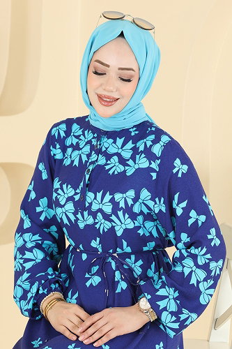 moda selvim الفستان نيلي 146NZRK1200 - Thumbnail
