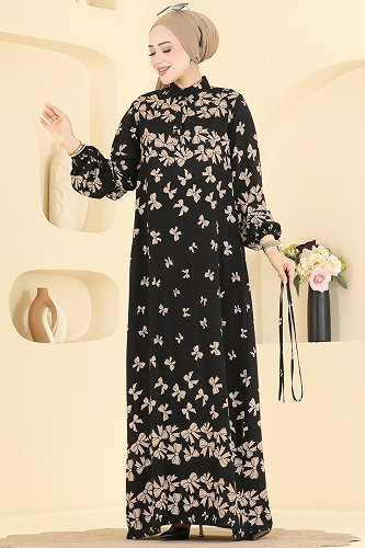 moda selvim Dress 146NZRK1200 Vision&Black - Thumbnail