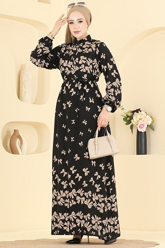 moda selvim Dress 146NZRK1200 Vision&Black - Thumbnail