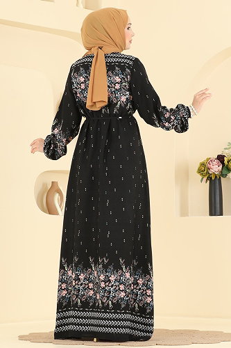 moda selvim الفستان أسود 147NZRK1200 - Thumbnail