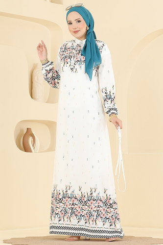 moda selvim Dress 147NZRK1200 Ecru - Thumbnail