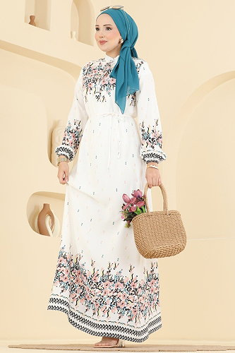 moda selvim Dress 147NZRK1200 Ecru - Thumbnail