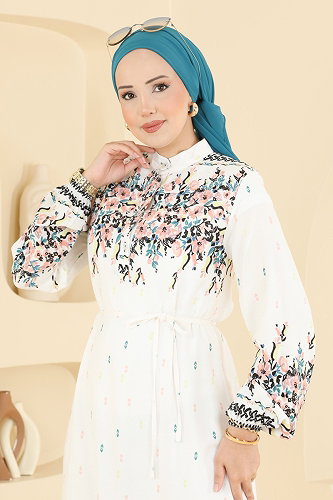 moda selvim Dress 147NZRK1200 Ecru - Thumbnail
