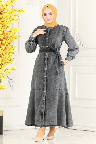 moda selvim Dress 1501MGZ859 Anthracite - Thumbnail