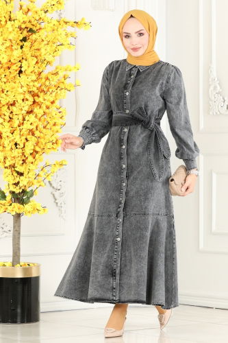 moda selvim Dress 1501MGZ859 Anthracite - Thumbnail