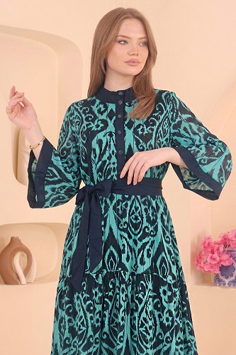 moda selvim Dress 15033NWL209 Turquoise - Thumbnail