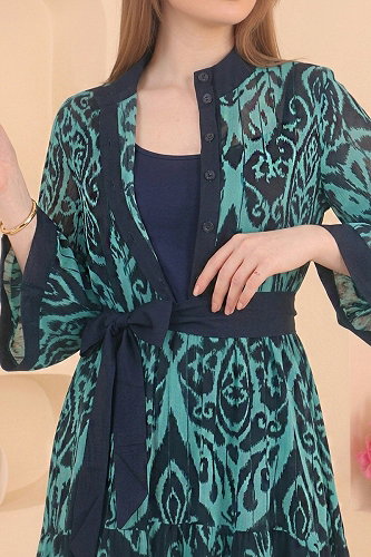 moda selvim Dress 15033NWL209 Turquoise - Thumbnail