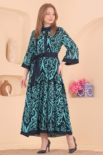 moda selvim الفستان تركواز 15033NWL209 - Thumbnail