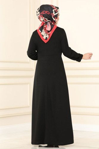 moda selvim 1503UKB139 اسود فستان - Thumbnail