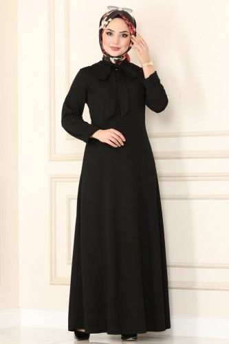 moda selvim 1503UKB139 اسود فستان - Thumbnail