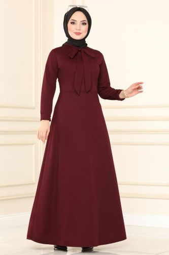 moda selvim Dress 1503UKB139 Claret Red - Thumbnail