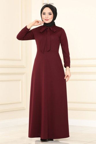 moda selvim 1503UKB139 الخمري فستان - Thumbnail
