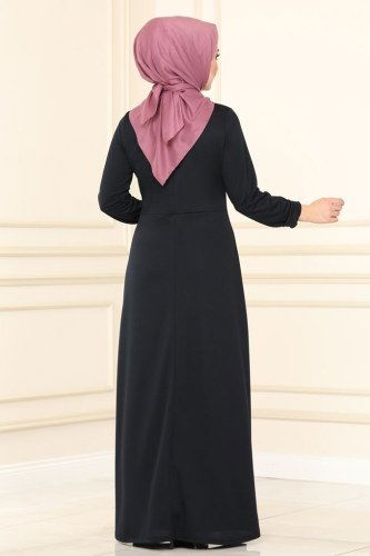 moda selvim 1503UKB139 الكحلي الغامق فستان - Thumbnail