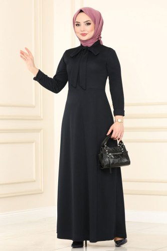 moda selvim 1503UKB139 الكحلي الغامق فستان - Thumbnail