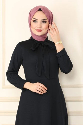 moda selvim 1503UKB139 الكحلي الغامق فستان - Thumbnail