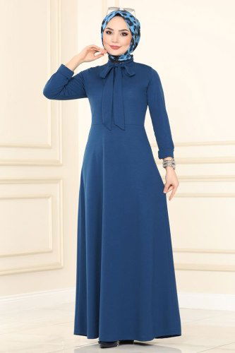 moda selvim Dress 1503UKB139 Indigo - Thumbnail