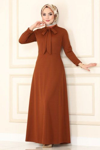 moda selvim 1503UKB139 رملي فستان - Thumbnail