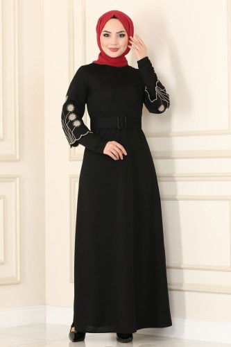 moda selvim 1504UKB139 أسود فستان - Thumbnail