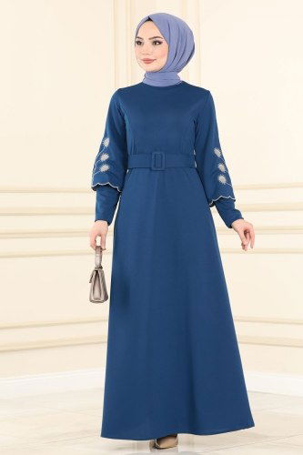 moda selvim Dress 1504UKB139 Indigo - Thumbnail