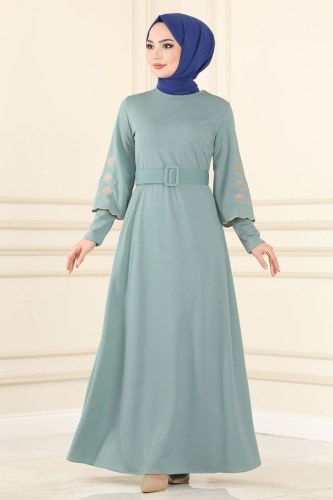 moda selvim 1504UKB139 تركوازي فستان - Thumbnail