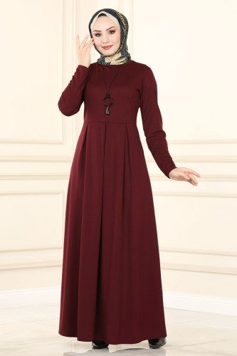 moda selvim Dress 1507UKB139 Claret Red - Thumbnail