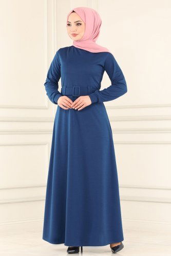 moda selvim 1508UKB139 ياقوتي فستان - Thumbnail