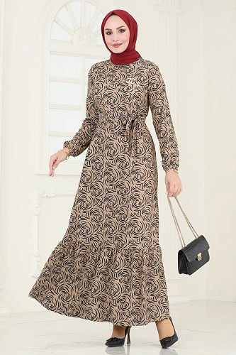 moda selvim الفستان بيج 150BO429 - Thumbnail