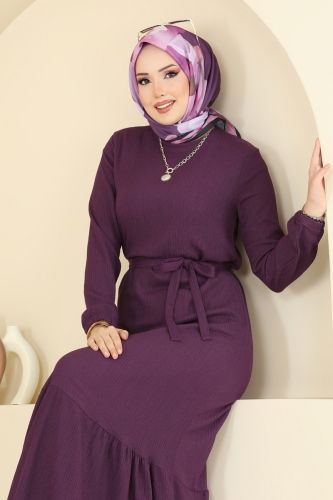 moda selvim Dress 1510UZ662 Damson - Thumbnail