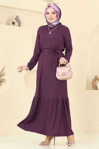 moda selvim Dress 1510UZ662 Damson - Thumbnail