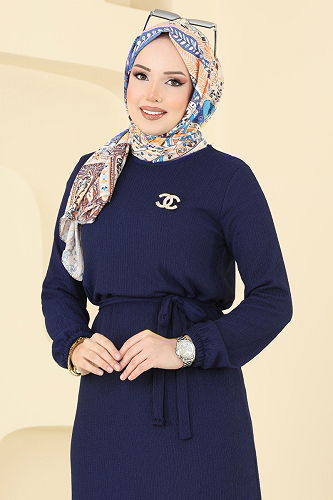 moda selvim Dress 1510UZ662 Navy Blue - Thumbnail
