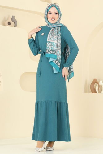 moda selvim Dress 1510UZ662 Petroleum - Thumbnail