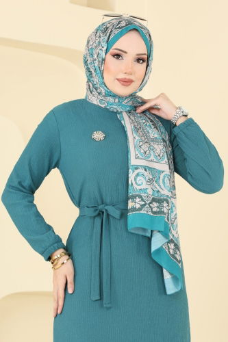 moda selvim Dress 1510UZ662 Petroleum - Thumbnail