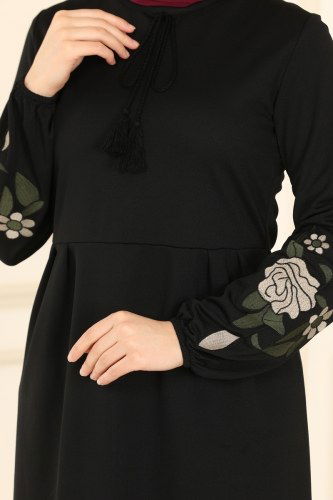 moda selvim 1512UKB139 اسود فستان - Thumbnail