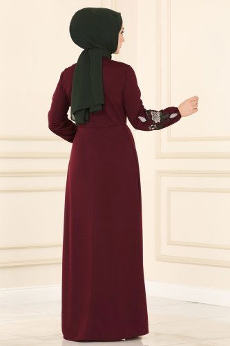 moda selvim 1512UKB139 الخمري فستان - Thumbnail