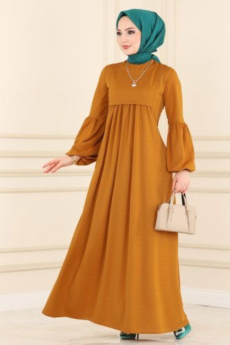 moda selvim 1515UKB139 خردلي فستان - Thumbnail