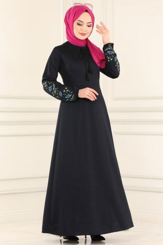 moda selvim Dress 1516UKB139 Navy Blue - Thumbnail